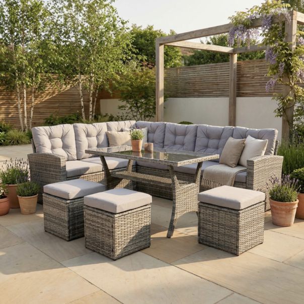 CORNER GARDEN FURNITURE SET (GREY)